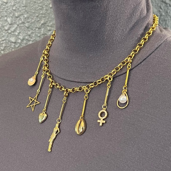 The White Lotus Lucia Greco 7 Detachable Gold Charms Necklace, Handmade Replica - Picture 6 of 16